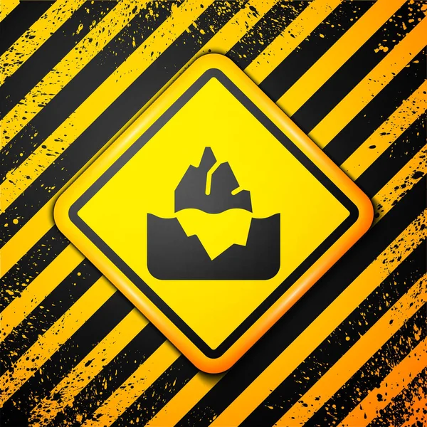 Zwarte Ijsberg Icoon Geïsoleerd Gele Achtergrond Waarschuwingsbord Vector — Stockvector