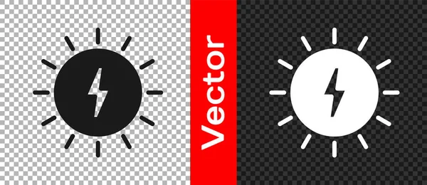 Black Solar Energy Panel Icon Isolated Transparent Background Sun Lightning — Stock Vector