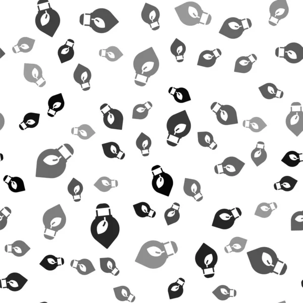 Zwarte Gloeilamp Met Blad Pictogram Geïsoleerd Naadloos Patroon Witte Achtergrond — Stockvector
