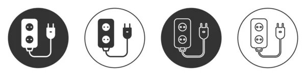 Icono Cable Extensión Black Electric Aislado Sobre Fondo Blanco Toma — Archivo Imágenes Vectoriales