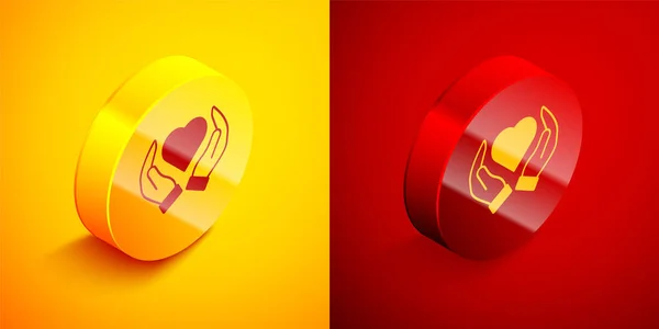 Isometric Heart Hand Icon Isolated Orange Red Background Hand Giving — Διανυσματικό Αρχείο