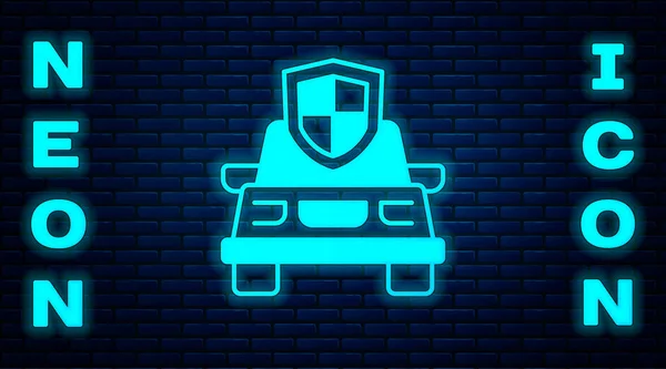 Glowing Neon Car Insurance Icon Isolated Brick Wall Background Insurance — стоковый вектор