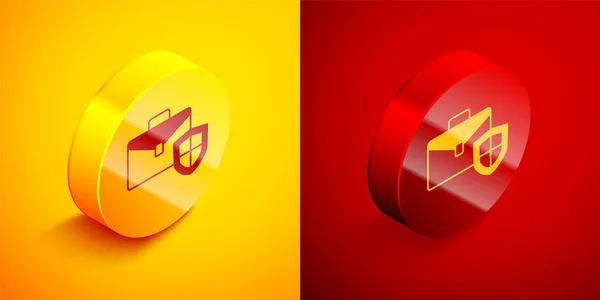 Isometric Briefcase Shield Icon Isolated Orange Red Background Insurance Concept — Stock Vector