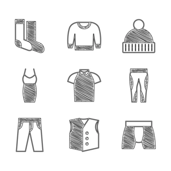 Set Polo Gilet Hommes Sous Vêtements Leggings Pantalon Femme Robe — Image vectorielle