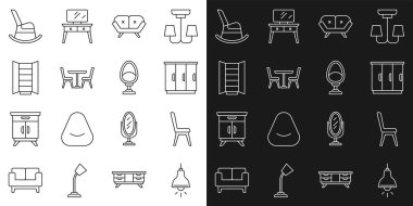 Lambayı sallanan sandalye kanepe masasında sallanan sandalye ve Kol Sandalyesi ikonu ile ayarla. Vektör.