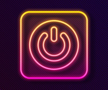 Parlayan neon hattı güç simgesi siyah arkaplanda izole edildi. Başlat işareti. Vektör.