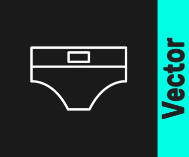 Beyaz çizgili erkek iç çamaşırı simgesi siyah arka planda izole edildi. Erkek iç çamaşırı. Vektör.