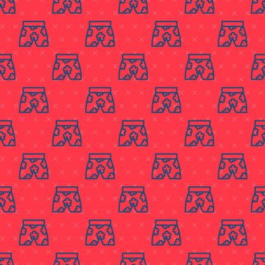 Mavi çizgi yüzme şortu kırmızı arkaplanda izole edilmiş, pürüzsüz desen. Vektör.