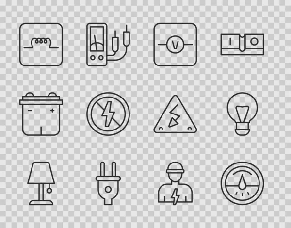 Linia Montażowa Lampa Stołowa Miernik Energii Elektrycznej Wtyczka Woltomierza Induktor — Wektor stockowy