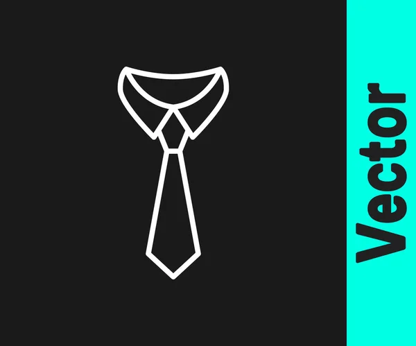 Biała Linia Ikona Krawata Izolowana Czarnym Tle Krawat Symbol Szyjki — Wektor stockowy