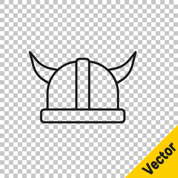 Black Line Viking Horned Helmet Icon Isolated Transparent Background Vector — Stock Vector