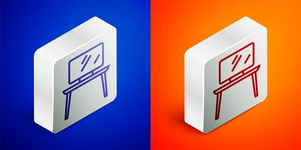 Isometrische Linie Tisch Stehen Symbol Isoliert Auf Blauem Und Orangefarbenem — Stockvektor