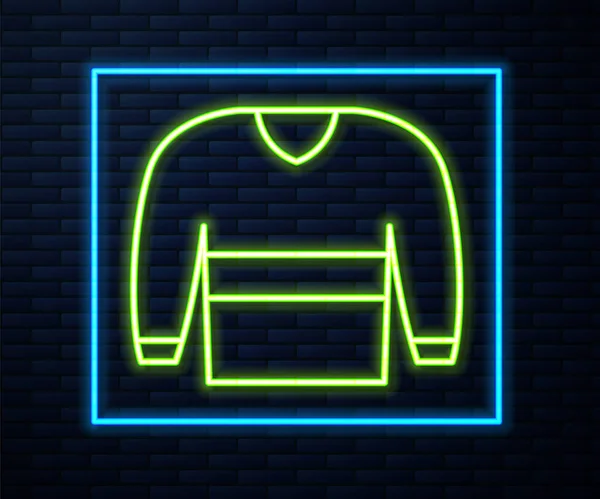 Glowing Neon Line Sweater Icon Isolated Brick Wall Background Pullover — Vetor de Stock