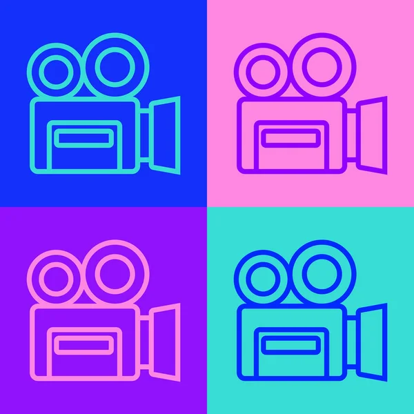 Pop Art Linie Retro Kino Kamera Symbol Isoliert Auf Farbigem — Stockvektor