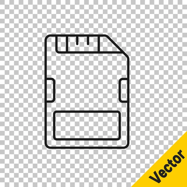 Black Line Card Icon Isolated Transparent Background Memory Card Adapter — Vetor de Stock