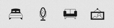 Büyük yataklı Ayna Kanepesi ve Resim simgesini ayarla. Vektör.