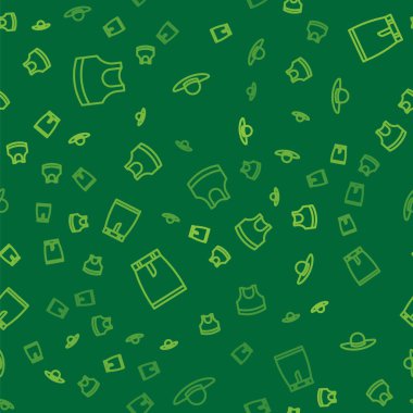 Dişi etek ve zarif kadın şapkası çizgisi kusursuz desenli. Vektör.