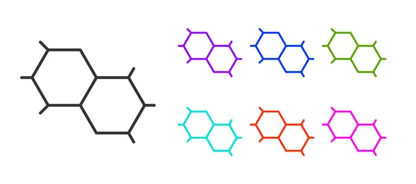 黑线化学配方图标孤立在白色背景 创新医学 研究和科学的六边形 设置彩色图标 — 图库矢量图片