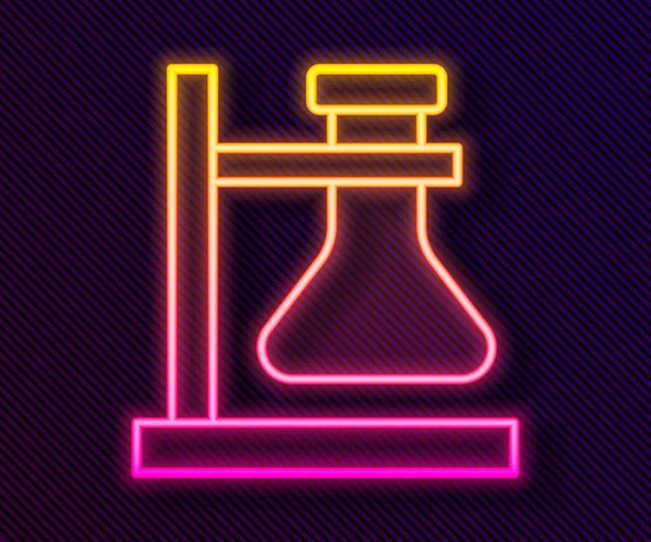 发光的霓虹灯线玻璃管试瓶上的站立图标隔离在黑色背景 实验室设备 — 图库矢量图片