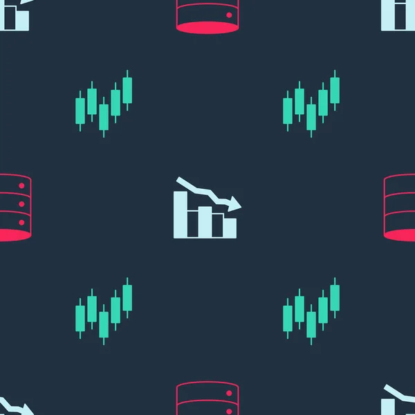 Встановити Зменшення Фінансового Зростання Сервера Переглядач Ринком Акцій Безшовному Шаблоні — стоковий вектор