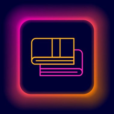 Parlayan neon hattı havlu yığını simgesi siyah arkaplanda izole edildi. Renkli taslak konsepti. Vektör