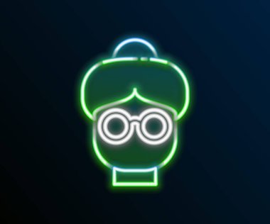 Parlayan neon hattı, büyükanne ikonu siyah arka planda izole edilmiş. Renkli taslak konsepti. Vektör