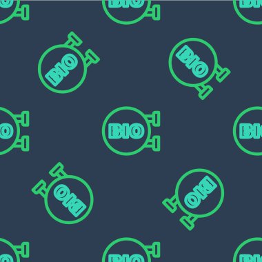 Biyolojik yeşil sağlıklı yiyecek ikonu mavi arka planda izole edilmiş pürüzsüz desen. Organik ürün. Sağlıklı yemek etiketi. Vektör