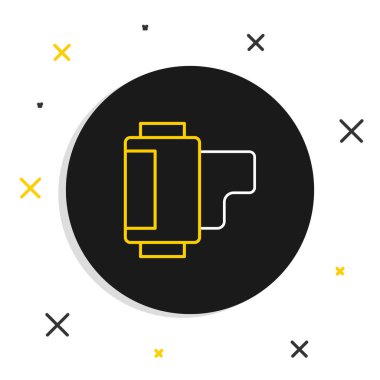 Çizgi Kamera klasik film rulo kartuş simgesi beyaz arkaplanda izole edildi. 35 mm 'lik film kutusu. Film şeridi fotoğrafçı ekipmanı. Renkli taslak konsepti. Vektör