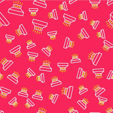 Çizgi yangın söndürme sistemi simgesi kırmızı zeminde izole edilmiş pürüzsüz desen. Fıskiye, yangın söndürücü, katı ikon. Vektör