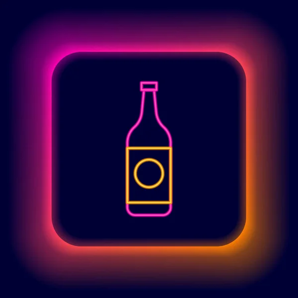Glödande Neon Line Flaska Ikon Isolerad Svart Bakgrund Färgstarkt Skisskoncept — Stock vektor