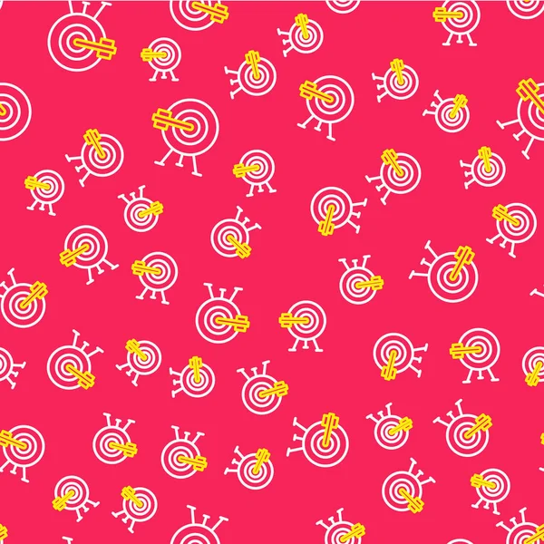 Kırmızı arkaplanda ok simgesine sahip çizgi hedefi izole edilmiş kusursuz desen. Dart tahtası işareti. Okçuluk tahtası simgesi. Dartboard işareti. İş hedefi kavramı. Vektör