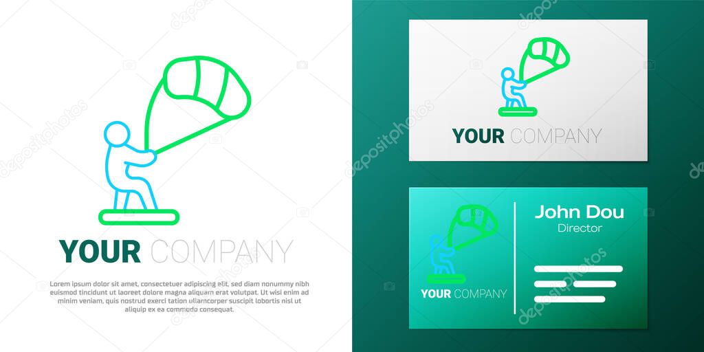 Line Kitesurfing icon isolated on white background. Colorful outline concept. Vector