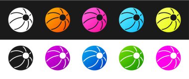 Plaj topu simgesini siyah beyaz arkaplanda izole et. Çocuk oyuncağı. Vektör.