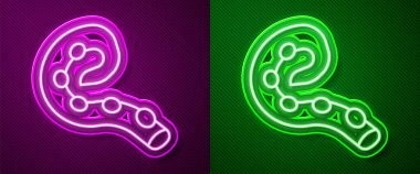 Dokunaç simgesinin parlayan neon çizgisi Octopus mor ve yeşil arkaplanda izole edildi. Vektör.