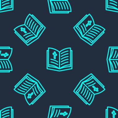 Yeşil çizgi. Kutsal İncil ikonu mavi arka planda kusursuz desen izole etti. Vektör