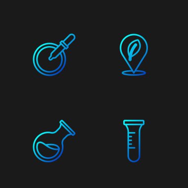 Test tüpü ve matara, pipetli ve konum yaprağlı Petri kabı. Renk simgeleri. Vektör