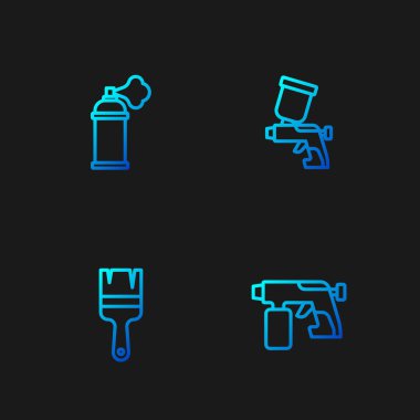 Çizgi boyası sprey tabancası, fırça, kutu ve... Renk simgeleri. Vektör