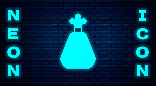 Gloeiende Neon Vuilniszak Pictogram Geïsoleerd Bakstenen Muur Achtergrond Vector — Stockvector