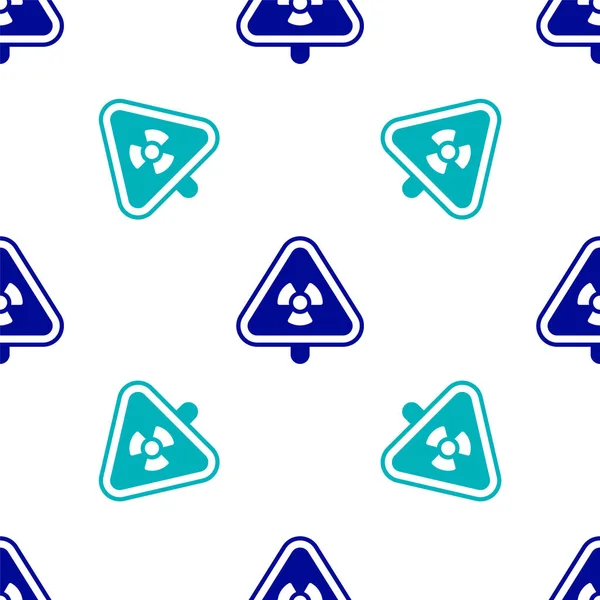 Blauw Driehoekig Bord Met Stralingssymbool Pictogram Geïsoleerd Naadloos Patroon Witte — Stockvector