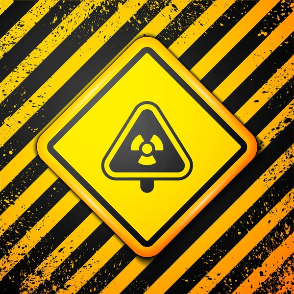 Black Triangle Sign Radiation Symbol Icon Isolated Yellow Background Warning — Stock vektor