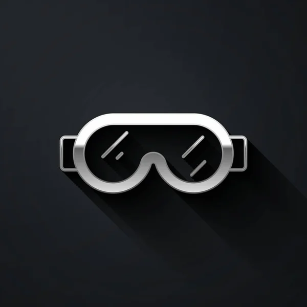 Silver Safety Goggle Glasögon Ikon Isolerad Svart Bakgrund Lång Skuggstil — Stock vektor