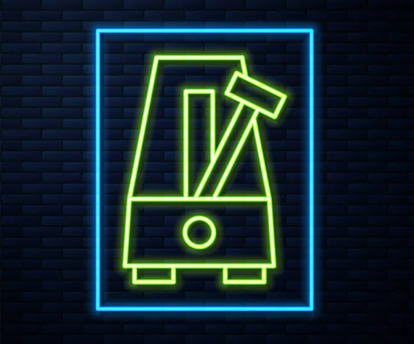 Glowing Neon Line Classic Metronome Pendulum Motion Icon Isolated Brick — Stock Vector
