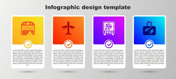 Ustaw Hangar Samolot Radar Celami Monitorze Walizce Szablon Infograficzny Biznesu — Wektor stockowy