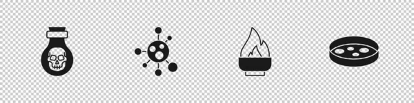 Set Veneno Botella Molécula Alcohol Alcohol Quemador Petri Plato Con — Archivo Imágenes Vectoriales
