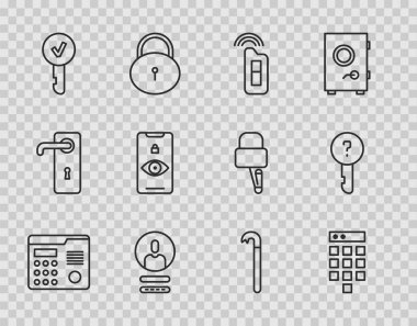Hat House dahili haberleşme sistemi Parola korumalı araç anahtarını uzak hesap ekran Key Eye tarayıcı ve tanımlanamayan simge ile ayarla. Vektör.