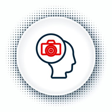 Çizgi fotoğraf makinesi simgesi beyaz arkaplanda izole edildi. Foto kamera. Dijital fotoğrafçılık. Renkli taslak konsepti. Vektör.