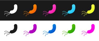 Bakteri simgesini siyah beyaz arkaplanda izole et. Bakteriler ve mikroorganizmalar, sebep olan mikroorganizma hastalıkları, hücre kanseri, mikrop, virüs, mantar. Vektör.