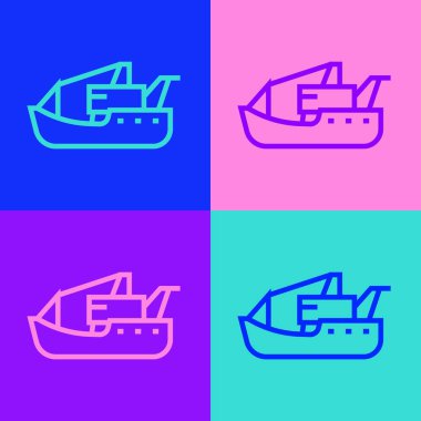 Pop sanat çizgisi Viking baş simgesi renk arkaplanında izole edildi. Vektör.