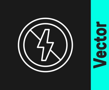 White line No lightning icon isolated on black background. No electricity. Vector.