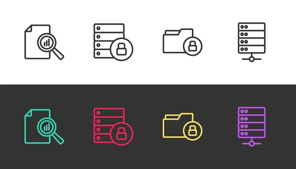 Zeile Dokument Mit Diagrammdiagramm Server Sicherheits Vorhängeschloss Ordner Und Und — Stockvektor